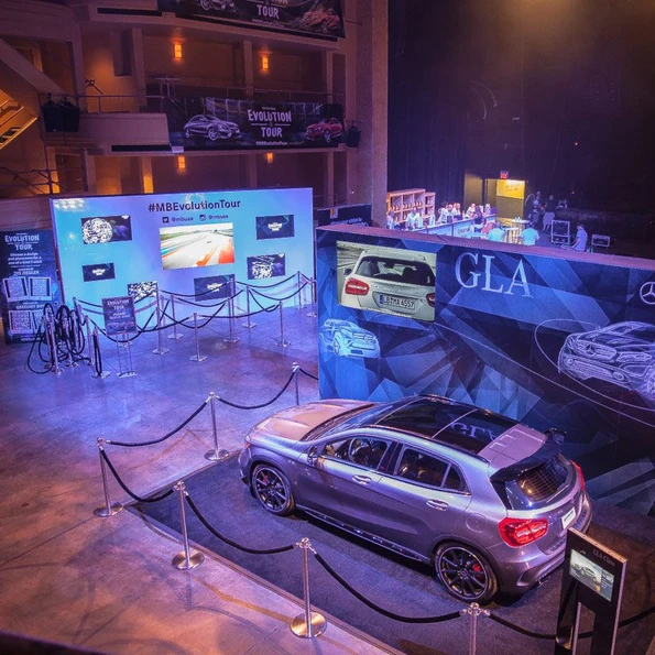 hammerstein-events3 Mercedes-Benz GLA AMG showcased at the launch event, highlighting its sleek design and performance features.